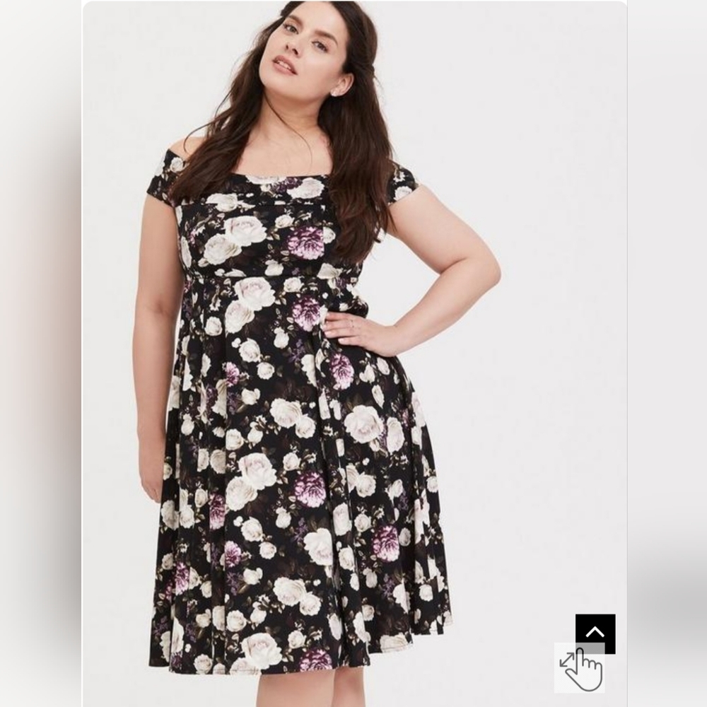 Floral scuba knit off shoulder skater dress